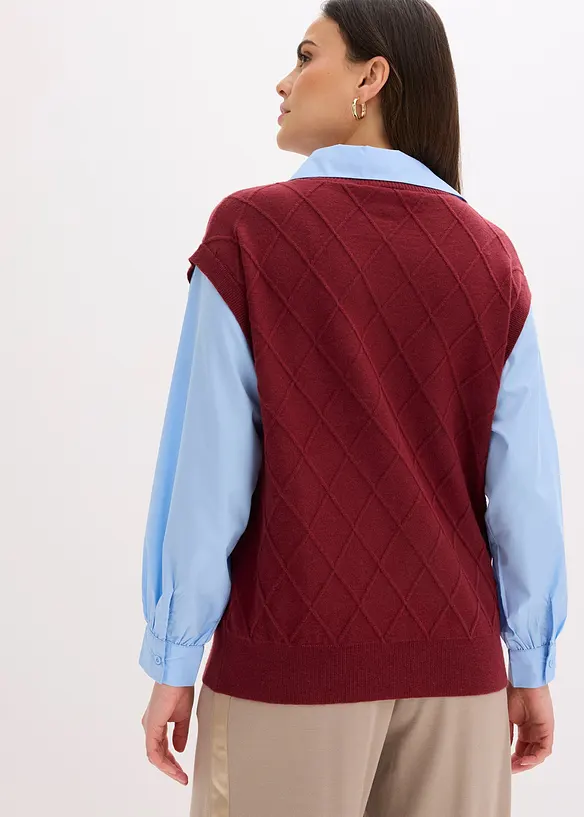 Pull sans manches &agrave; empi&egrave;cement chemisier, bonprix