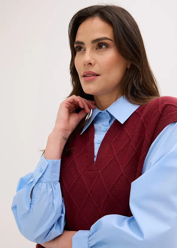 Pull sans manches &agrave; empi&egrave;cement chemisier, bonprix