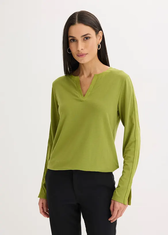 Langarmshirt mit Satinbesatz, bonprix