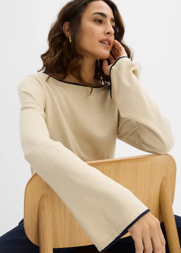 Pull en fine maille de coton m&eacute;lang&eacute;, bonprix