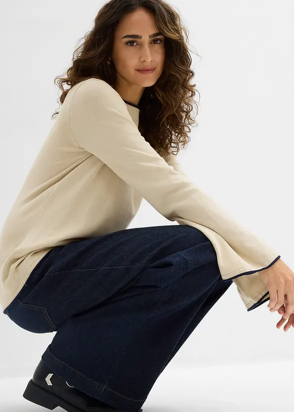 Pull en fine maille de coton m&eacute;lang&eacute;, bonprix