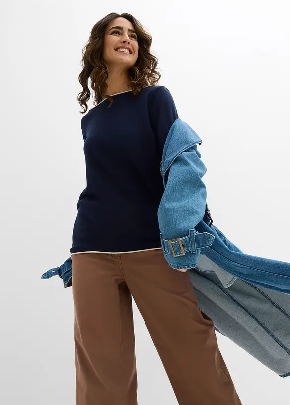 Pull en fine maille de coton m&eacute;lang&eacute;, bonprix