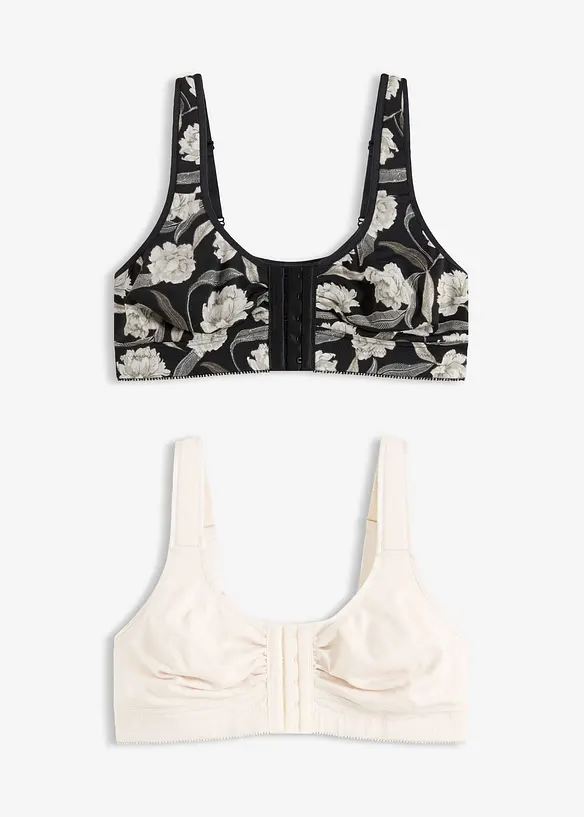 Lot de 2 soutiens-gorge sans armatures ferm&eacute;s devant, bonprix