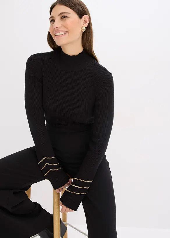 Pull en fine maille &agrave; cha&icirc;nes dor&eacute;es, bonprix