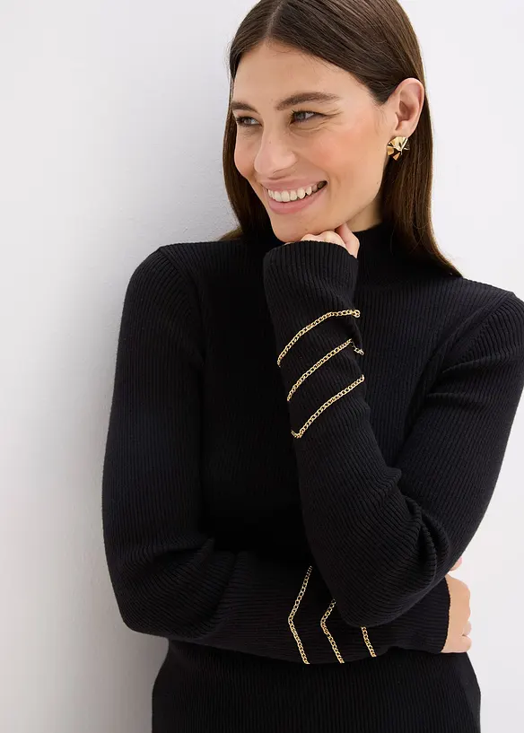 Pull en fine maille &agrave; cha&icirc;nes dor&eacute;es, bonprix