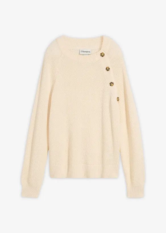 Pull en grosse maille avec patte de boutonnage, bonprix