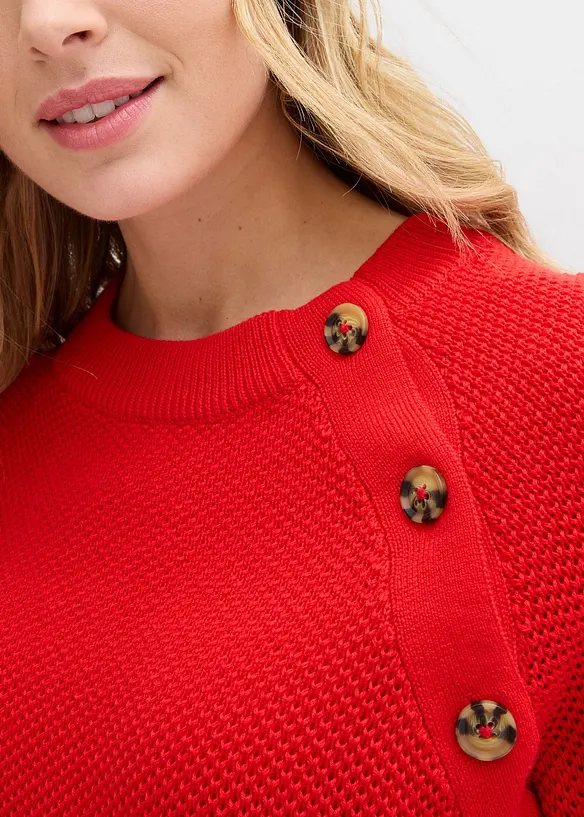 Pull en grosse maille avec patte de boutonnage, bonprix