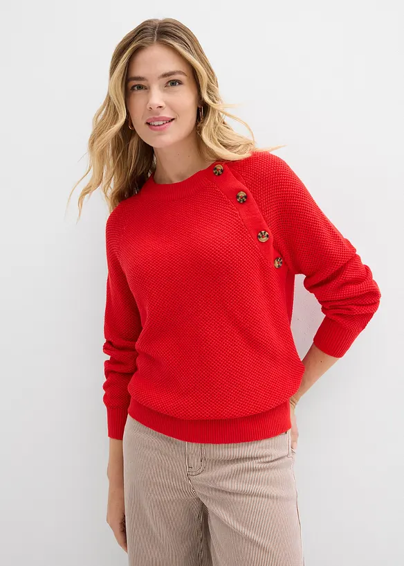 Pull en grosse maille avec patte de boutonnage, bonprix