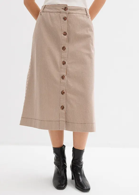 gestreifter Midirock mit Knopfleiste, bonprix