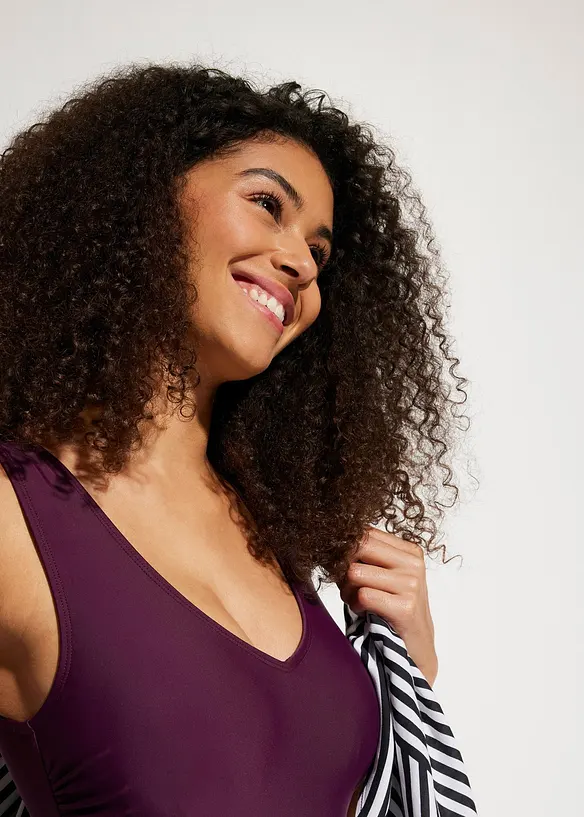 Maillot 1 pi&egrave;ce sculptant &agrave; col en V, maintien mod&eacute;r&eacute;, bonprix