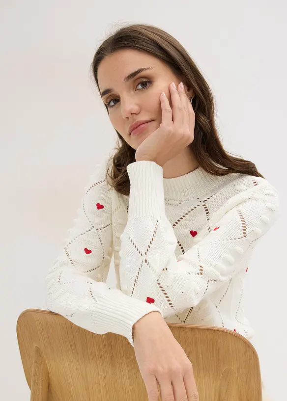 Ajour-Pullover aus Baumwoll-Mix, bonprix