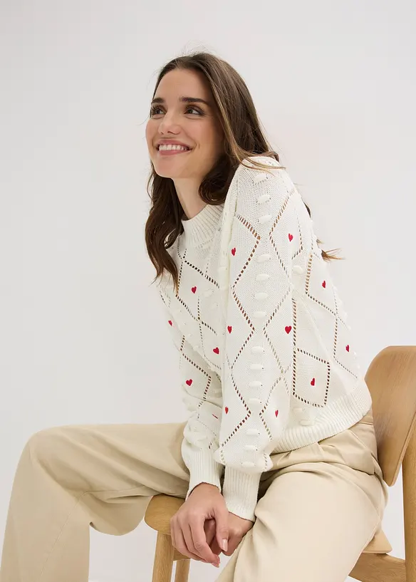 Ajour-Pullover aus Baumwoll-Mix, bonprix