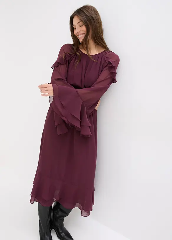Robe en mousseline &agrave; volants, bonprix