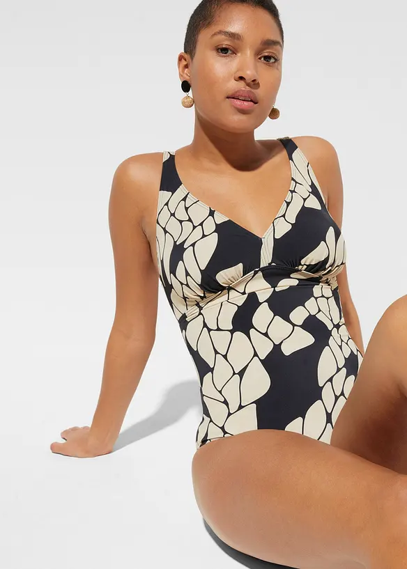 Maillot 1 pi&egrave;ce sculptant &agrave; col en V, maintien mod&eacute;r&eacute;, bonprix