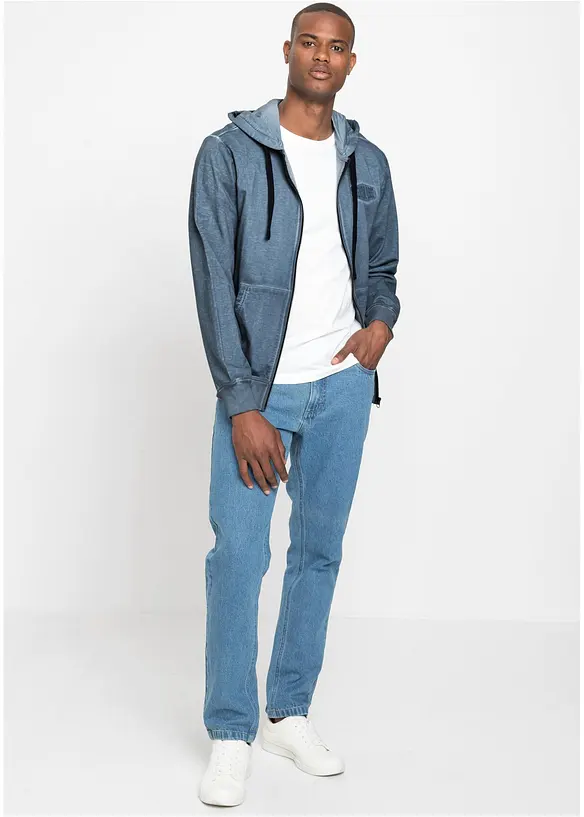 Sweat zipp&eacute; &agrave; capuche, aspect d&eacute;lav&eacute;, bonprix