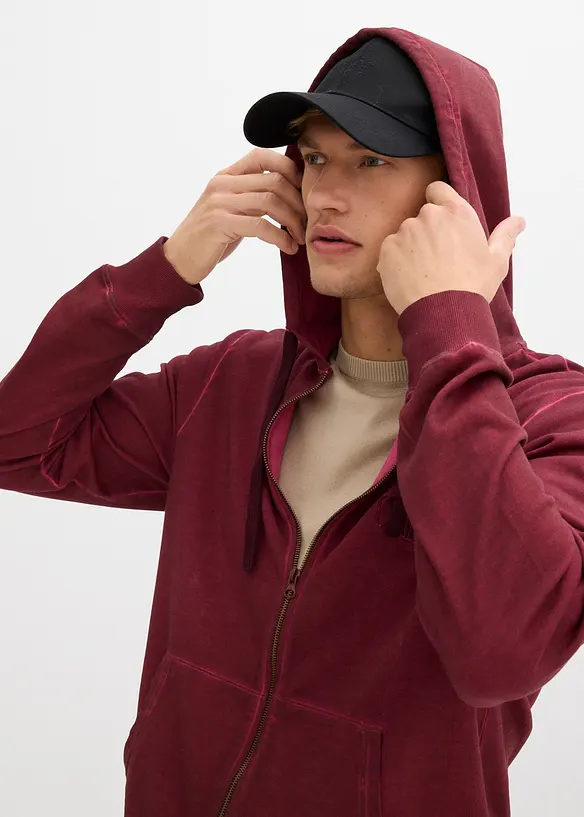 Sweat zipp&eacute; &agrave; capuche, aspect d&eacute;lav&eacute;, bonprix
