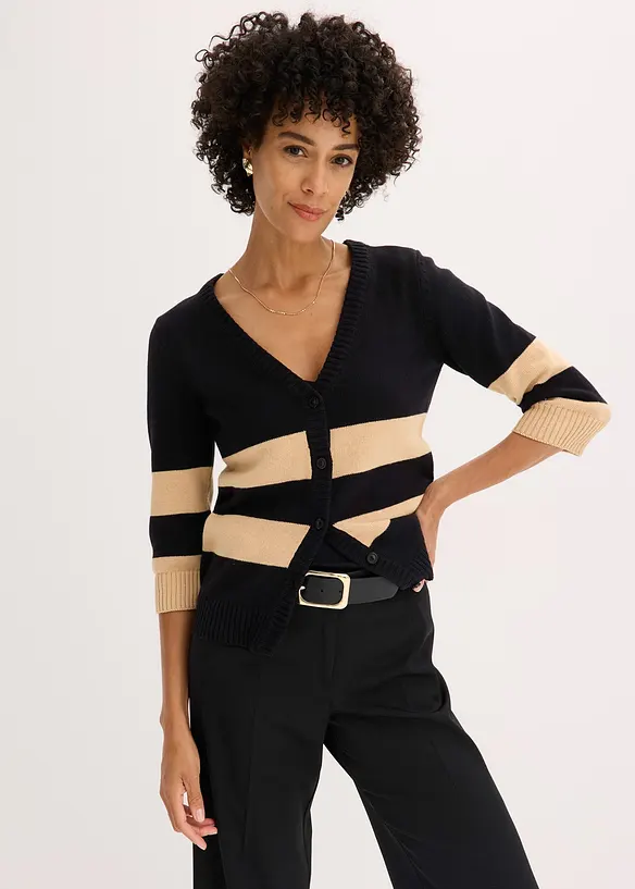 Baumwollstrickjacke mit Streifen, bonprix