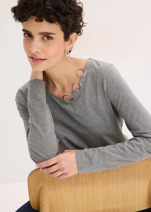 T-shirt manches longues d&eacute;tails &oelig;illets, bonprix