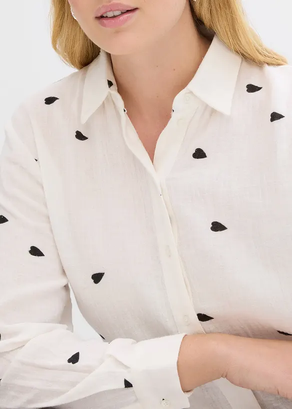 Musselin-Bluse mit Herzen, bonprix