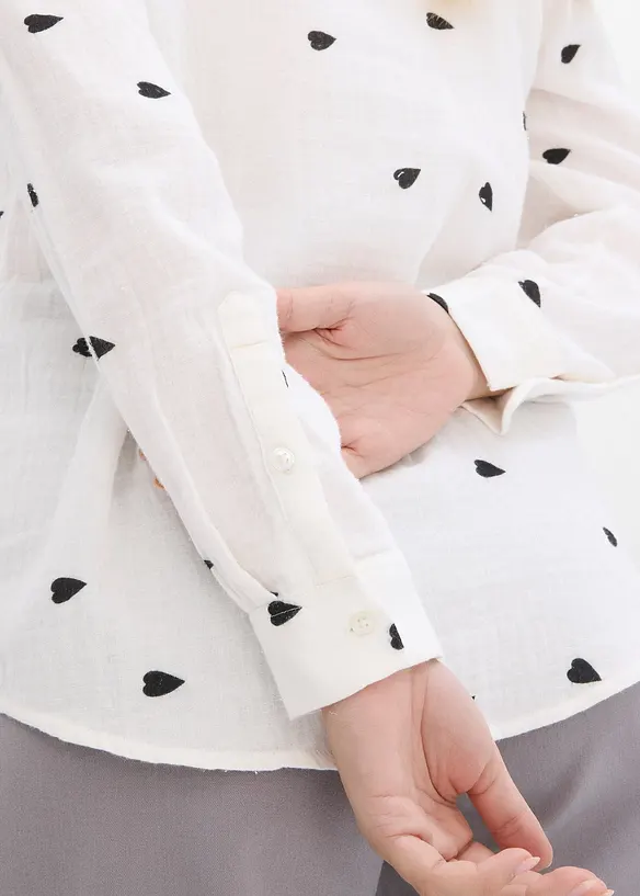 Musselin-Bluse mit Herzen, bonprix