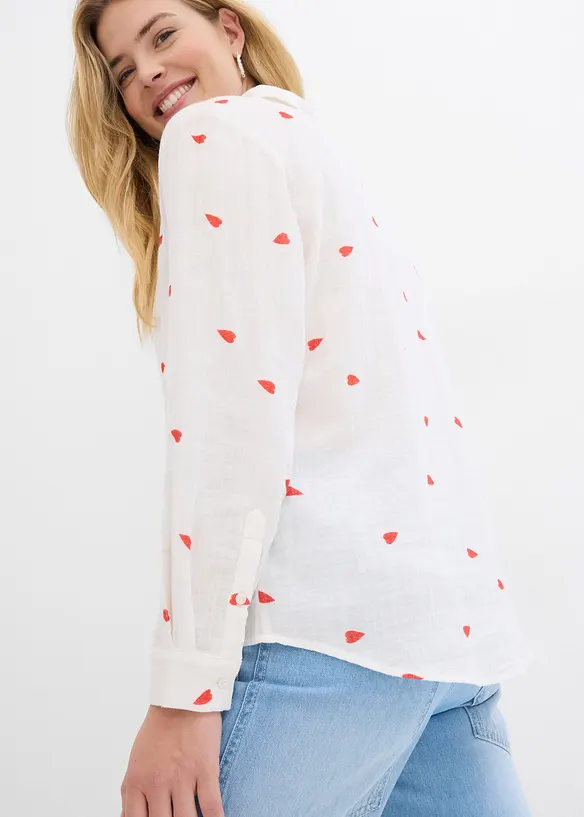 Chemisier en gaze de coton &agrave; motif c&oelig;urs, bonprix