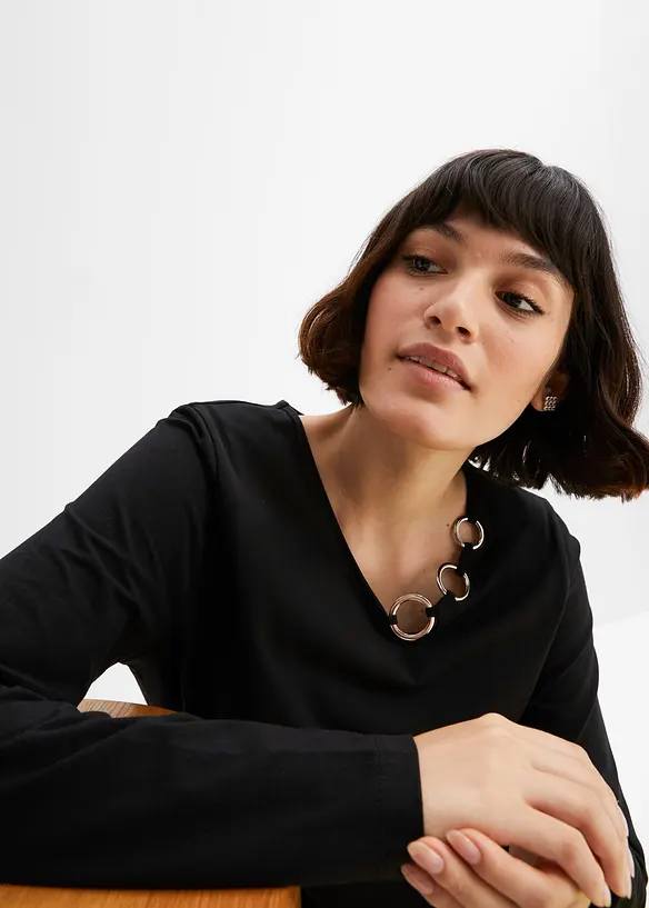 T-shirt manches longues d&eacute;tails &oelig;illets, bonprix