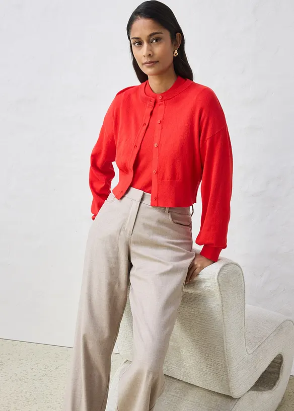 Gilet court en maille coton et soie, bonprix