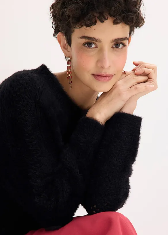 Pull ajour&eacute; en maille poilue, bonprix