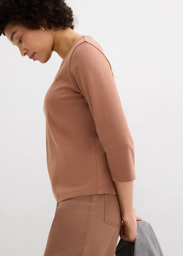 T-shirt manches 3/4 en jersey &eacute;pais 100% coton, bonprix