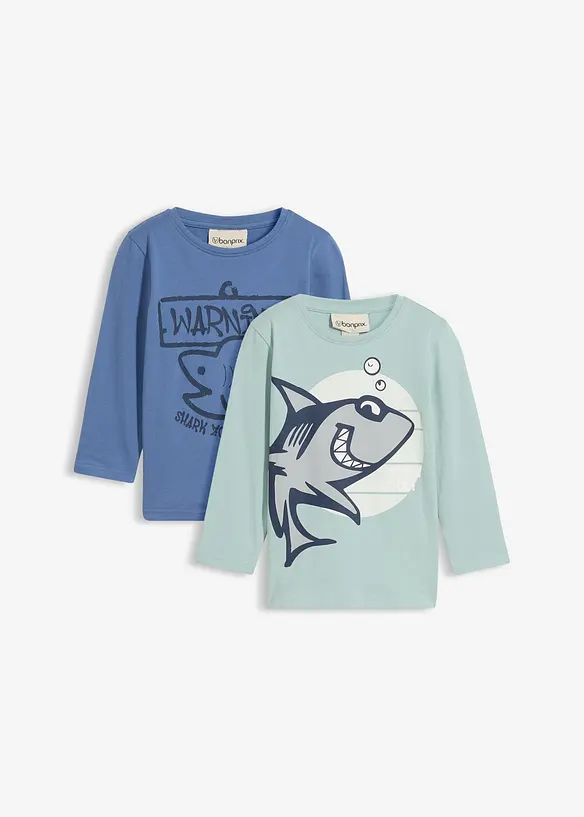 Lot de 2 T-shirts manches longues 100% coton, bonprix