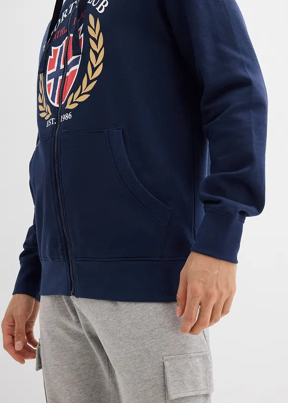 Sweat zipp&eacute; &agrave; capuche, 100% coton, bonprix