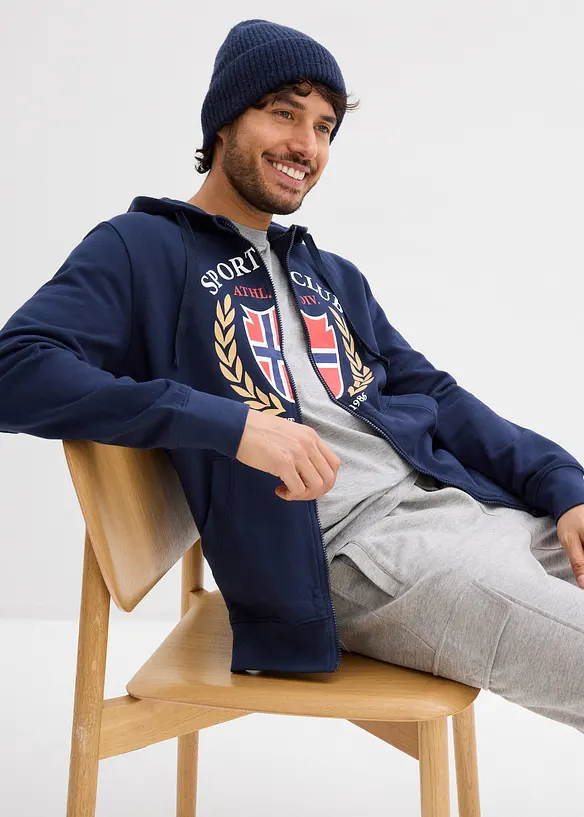Sweat zipp&eacute; &agrave; capuche, 100% coton, bonprix