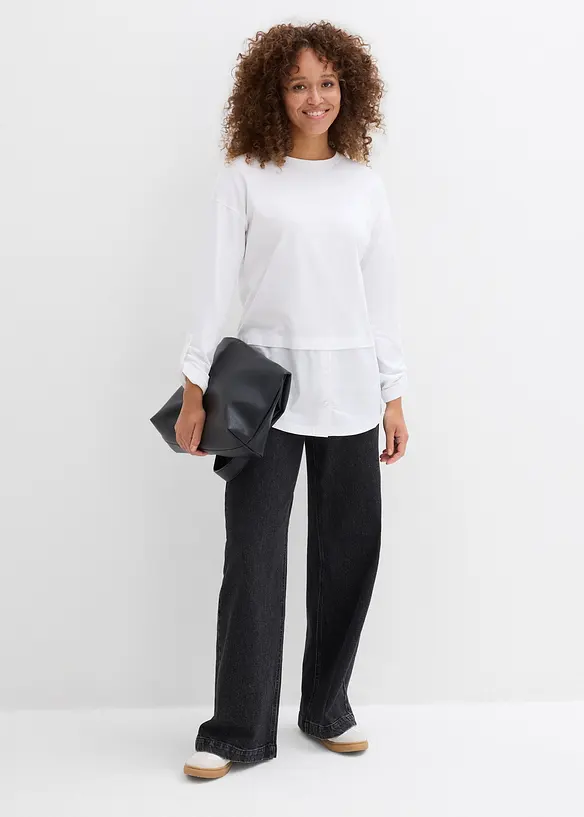 Shirt mit Bluseneinsatz aus reiner Bio-Baumwolle, bonprix