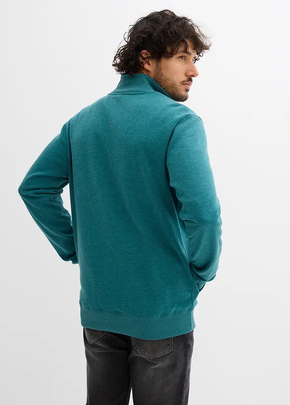 Stehkragen-Sweatjacke mit Lederimitat-Details, bonprix