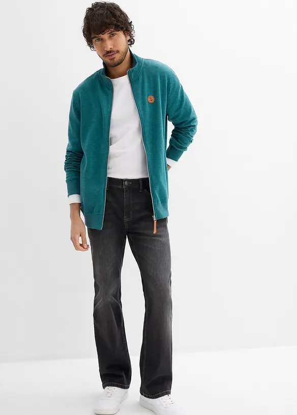 Stehkragen-Sweatjacke mit Lederimitat-Details, bonprix