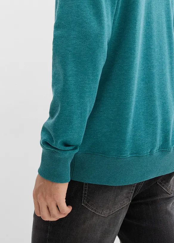 Stehkragen-Sweatjacke mit Lederimitat-Details, bonprix