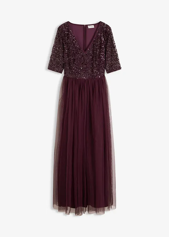 Robe de soir&eacute;e en tulle avec haut brod&eacute; de sequins, bonprix