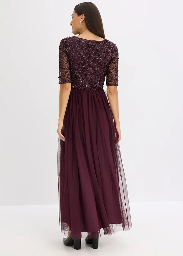 Robe de soir&eacute;e en tulle avec haut brod&eacute; de sequins, bonprix