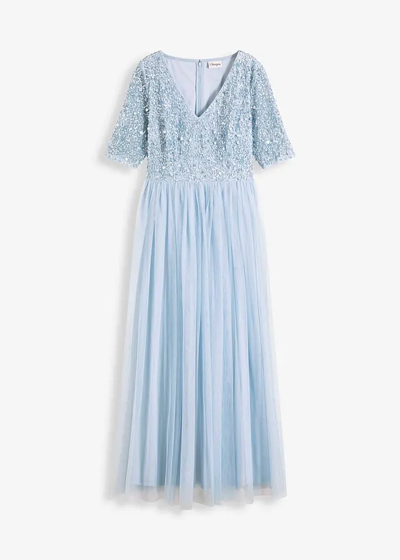 Robe de soir&eacute;e en tulle avec haut brod&eacute; de sequins, bonprix