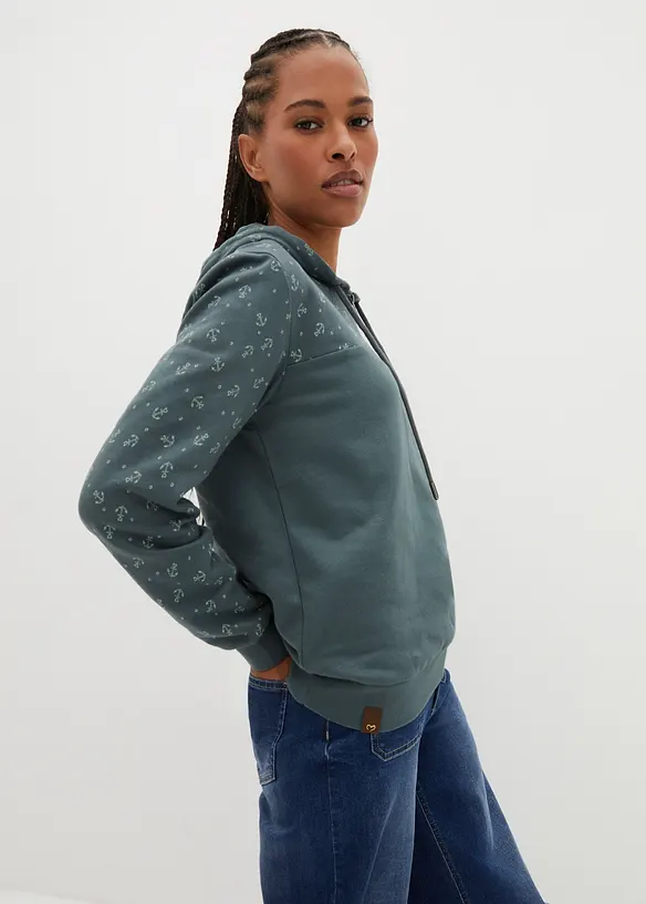 Sweat &agrave; capuche et col zipp&eacute;, 100% coton, bonprix