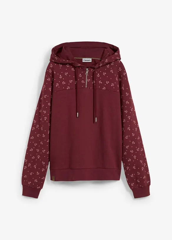 Sweat &agrave; capuche et col zipp&eacute;, 100% coton, bonprix