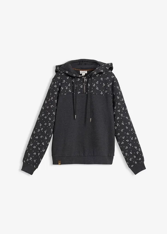 Sweat &agrave; capuche et col zipp&eacute;, 100% coton, bonprix