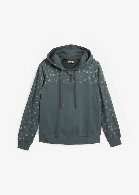 Sweat &agrave; capuche et col zipp&eacute;, 100% coton, bonprix