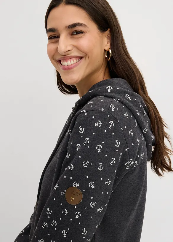 Sweat &agrave; capuche et col zipp&eacute;, 100% coton, bonprix