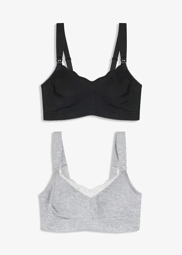 Lot de 2 soutiens-gorge d&rsquo;allaitement sans armatures avec coton et dentelle, bonprix