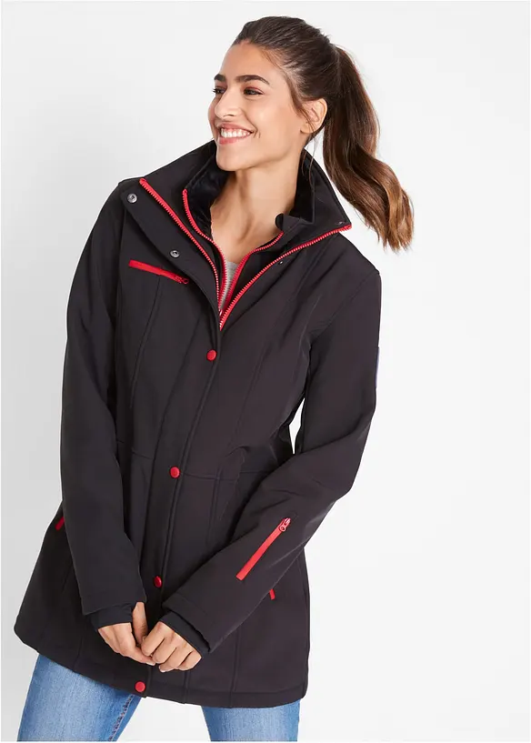 Longue parka en softshell extensible et d&eacute;perlant, bonprix