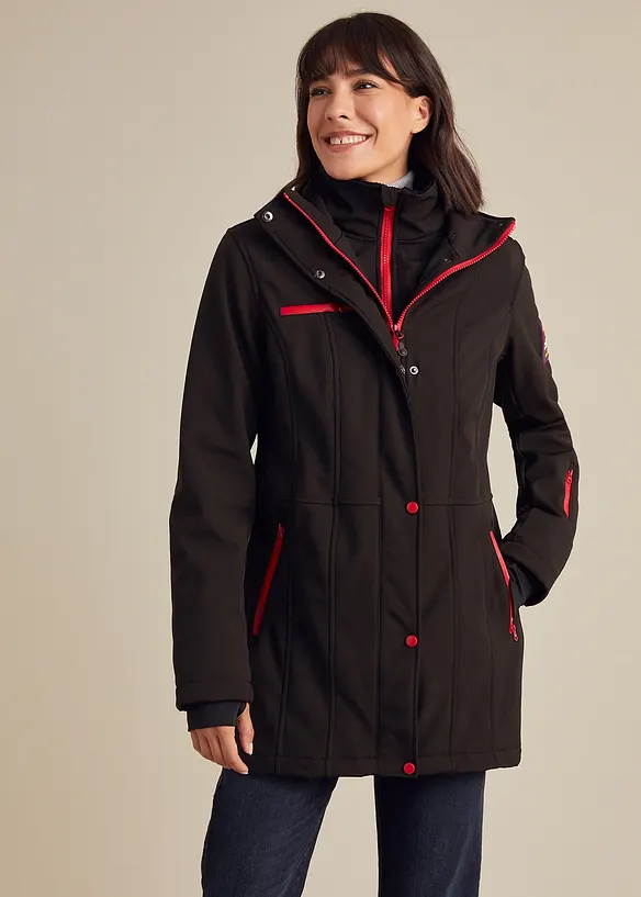 Longue parka en softshell extensible et d&eacute;perlant, bonprix