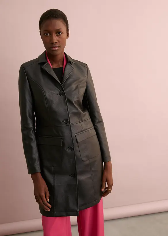 Leichter Lederimitat-Mantel mit Revers, tailliert, bonprix