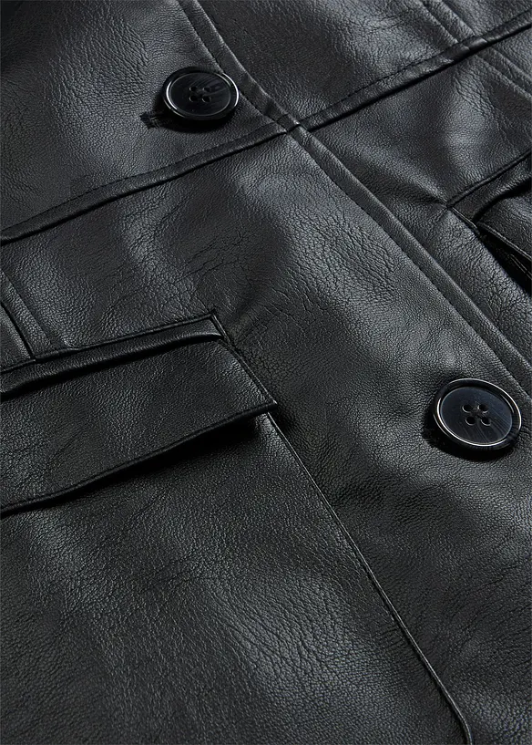 Leichter Lederimitat-Mantel mit Revers, tailliert, bonprix