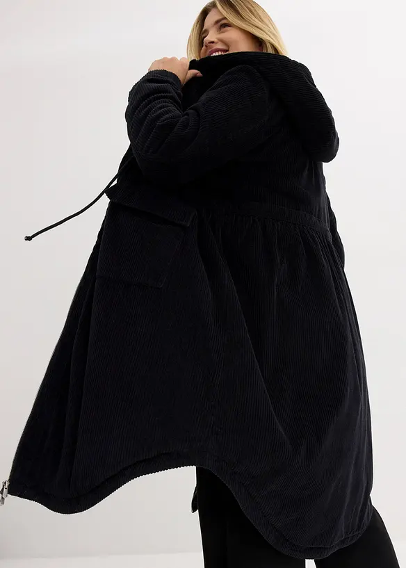 Manteau en velours c&ocirc;tel&eacute; 100% coton avec capuche doubl&eacute;e sherpa, bonprix